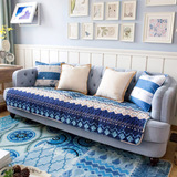 莫耐河 蓝色全棉布艺沙发垫通用坐垫防滑沙发全盖沙发巾定制贵妃