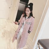 嫣嬛-ep45 新款2016春装韩版女装立领字母贴布长款棒球服外套C-06