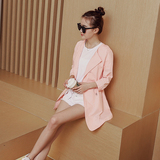 2016春夏新款韩版修身粉色薄款风衣外套长袖女