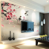 现代中式简约风格壁画 壁纸 墙纸电视墙背景玉兰花鸟墙纸壁画