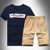 2016新款青少年夏季时尚运动套装男生印花短袖T恤 跑步短裤五分裤