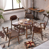 北欧宜家实木做旧餐桌咖啡厅会议洽谈室家用配套简约休闲桌椅组合