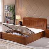 现代中式全实木床1.5米1.8大床 气压高箱储物婚床 实木橡木双人床