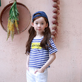 韩国童装女童衣服夏季2016新款条纹儿童短袖T恤中大童纯棉上衣潮