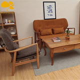 简约北欧 咖啡厅沙发桌椅 时尚 实木休闲扶手沙发 餐厅小户型沙发