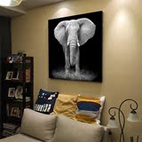 非洲动物大幅面无框画 野生大象抽象挂画 黑白正方形装饰画背景画