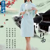 中国风长袖旗袍连衣裙手绘修身中裙 新款改良中式旗袍裙显瘦复古