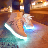 2016韩版发光鞋七彩板鞋女平底高帮休闲荧光鞋USB充电LED闪光单鞋