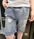 夏装新款男童油漆点点破洞牛仔短裤/中小童牛仔短裤