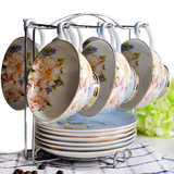 欧式咖啡杯6杯6碟带架子套装陶瓷茶具英式下午茶茶具红茶杯碟送勺