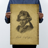 音乐家 贝多芬 复古怀旧手绘 牛皮纸海报招贴画咖啡店酒吧 装饰画