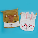 出口纸兔化妆包小号便携日本迷你毛绒收纳包可爱抽绳卡通手拿包