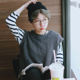 3-6简约纯色韩国新款粗针棒针织马甲背心女式圆领套头无袖针织衫