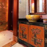 彩绘门厅柜藏式鞋柜复古浴室柜餐边柜简约现代中式实木家具定做