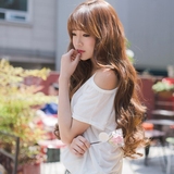 韩国空气刘海长卷发 日常浅棕黄色假发女 时尚甜美假毛 大头皮