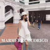 Marmer&Cocorigo独家定制2016春夏新梭织不规则荷叶边修身套装女