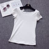 店主推荐简约修身优质短袖低领大圆领棉T恤白色打底衫女士夏季