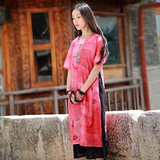读你原创民族范女装连衣裙2016中国风春夏装文艺短袖显瘦假两件套