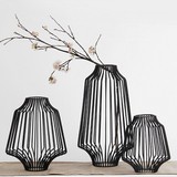 新中式古典黑色创意铁艺摆件别墅客厅样板房装饰灯笼几何花器摆件