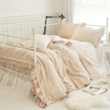 韩式床上四件套纯棉2.0m床双人床单被套全棉纯色公主素色床品宜家