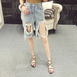 2016夏季新款 韩版时尚个性破洞牛仔裤女装五分裤K6147