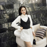 2016夏季新款 韩版时尚设计两件套衬衫长袖连衣裙 女短裙Y9002