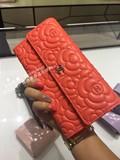 香港代购Chanel/香奈儿桔红色山茶花浮雕压纹长款翻盖钱包手拿包