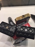 法国代购Chanel香奈儿经典黑色羊皮菱形格金扣银扣翻盖卡包零钱包