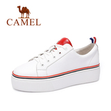 Camel/骆驼女鞋 正品潮流白鞋真皮拼色系带松糕厚底单鞋A63007666
