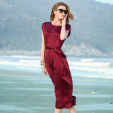 重磅真丝连衣裙中长款女士夏季高档沙滩裙海边度假100%桑蚕丝长裙