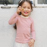 韩国春季新款儿童打底衫女童纯棉花边领长袖T恤宝宝弹力纯色上衣