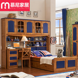 儿童衣柜床实木单人床带书桌衣柜床组合床多功能床男孩床美式家具