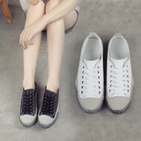 韩版复古系带黑白色单鞋女平底运动鞋做旧擦色小脏鞋英伦小白鞋秋