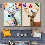 新品创意美式动物麋鹿客厅餐厅卧室走廊玄关三联无框装饰画挂壁画