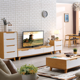 简约北欧电视柜茶几组合套装小户型客厅成套家具实木茶几电视机柜