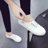 新款韩版小白鞋一脚蹬女鞋白色懒人鞋平底帆布鞋女学生套脚休闲鞋