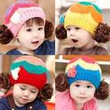 秋冬款女宝宝帽子8-12-24个月婴儿帽子1-2-3-4岁女童毛线假发帽子
