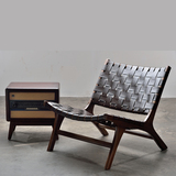 北欧现代简约实木真皮单人休闲椅子客厅卧室阳台椅子设计师家具