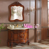 仿古浴室柜组合 欧式卫浴柜，美式洗手盆镜柜 红橡木雕花浴柜特价