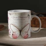 美国LANG粉色蝴蝶杯 美式花园大容量陶瓷咖啡马克杯办公室茶杯