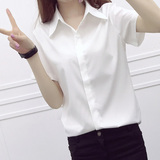 2016夏装新款韩版白色短袖衬衫女修身简约大码学生衬衣工装OL职业