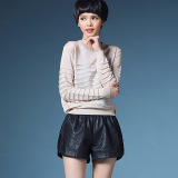 正品休闲短款毛衣女式春款简约套头低圆领韩版宽松条纹纯色打底衫