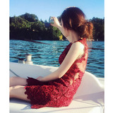 春装新款 韩国时尚性感修身显瘦蕾丝连衣裙海边度假中长款礼服夏