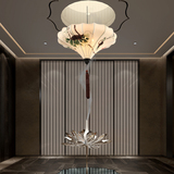 新中式灯具餐厅吊灯古典茶楼艺术荷花国画宫灯创意手绘布艺灯笼