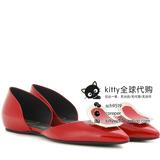 正品代购ROGER VIVIER低帮女鞋红色中空平底鞋尖头凉鞋皮鞋