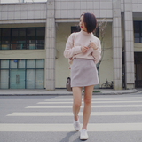 Ashy Snow自制 软绵绵淡粉色超舒适半高领开叉短款套头卫衣韩国女