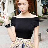 夏季新款韩版一字领打底衫修身短袖T恤女纯棉紧身露肩性感上衣潮