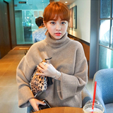毛衣女秋冬高领套头复古韩版学生短款长袖大码宽松纯色针织衫