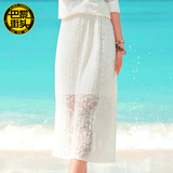 海滩裙沙滩裙白色镂空蕾丝包臀裙一步裙透视半身裙高腰夏中长款仙