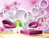 大型客厅卧室电视背景墙壁画无缝无纺布墙壁纸3d立体温馨紫色百合
